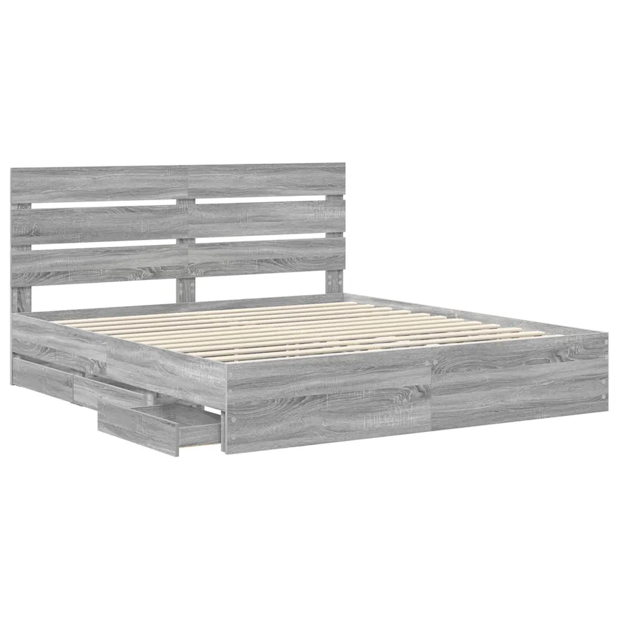 Cadre de lit Gris Sonoma 200 x 200 cm Bois Ingénierie - 5
