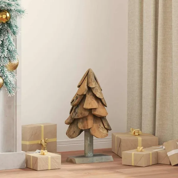 Sapin de Noël avec support Marron 61 cm Bois de teck solide