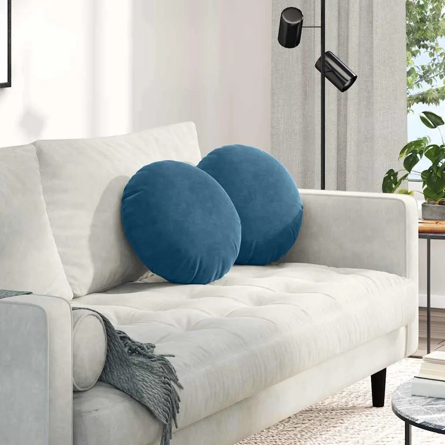 Coussins de siège 2 pcs Bleu Ø 40 x 13 cm Velours