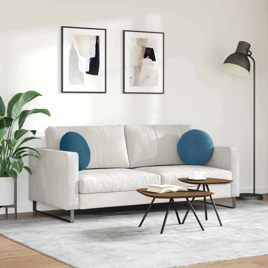 Coussins de siège 2 pcs Bleu Ø 40 x 13 cm Velours - 4