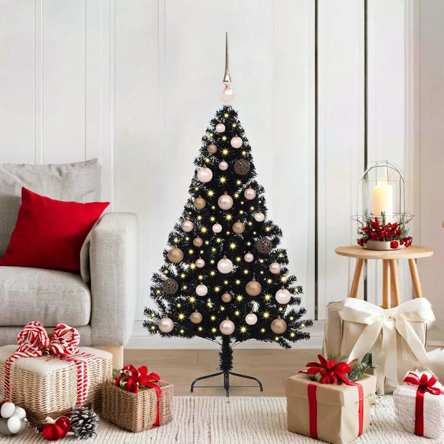Sapin de Noël artificiel pré-éclairé Noir 120 cm PVC