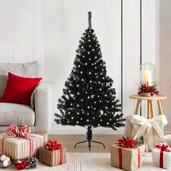 Sapin de Noël artificiel pré-éclairé Noir 120 cm PVC