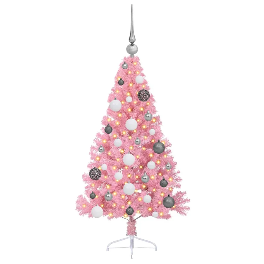 Sapin de Noël artificiel pré-éclairé Rose 120 cm PVC - 3
