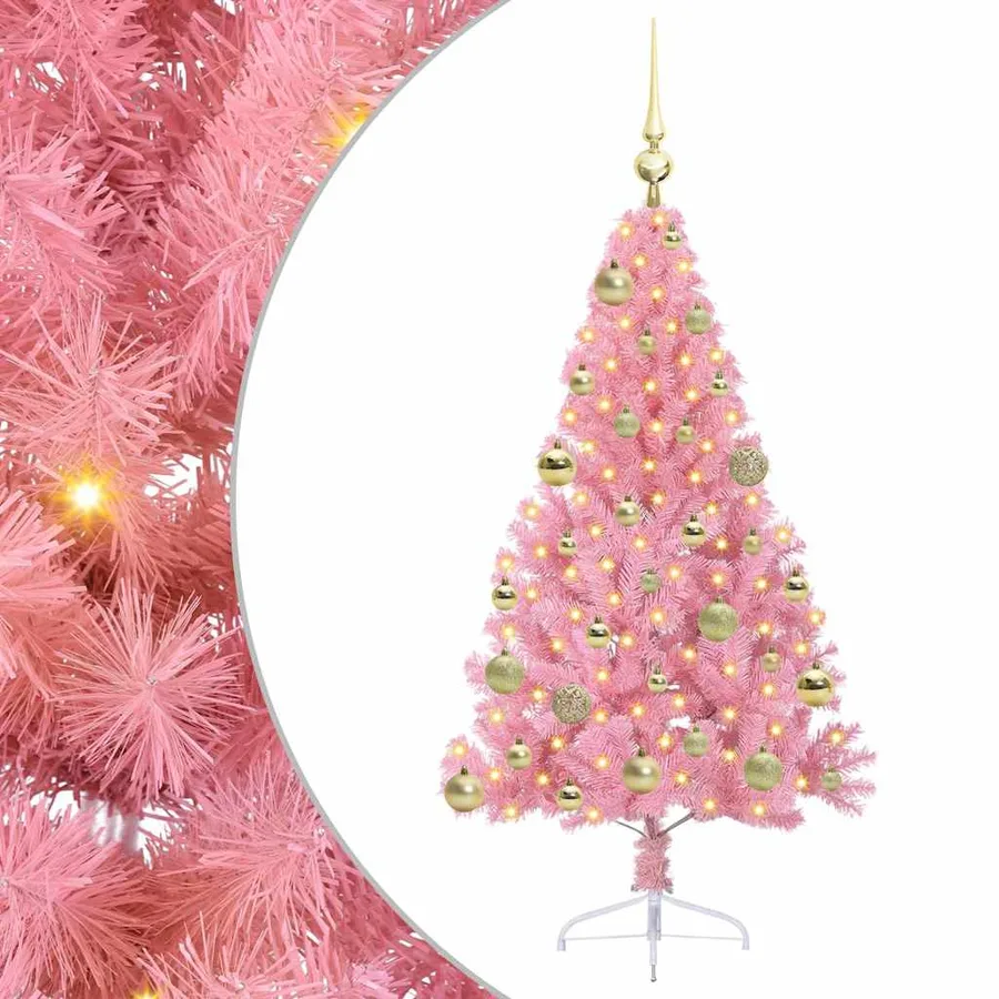 Sapin de Noël artificiel pré-éclairé Rose 120 cm PVC - 2