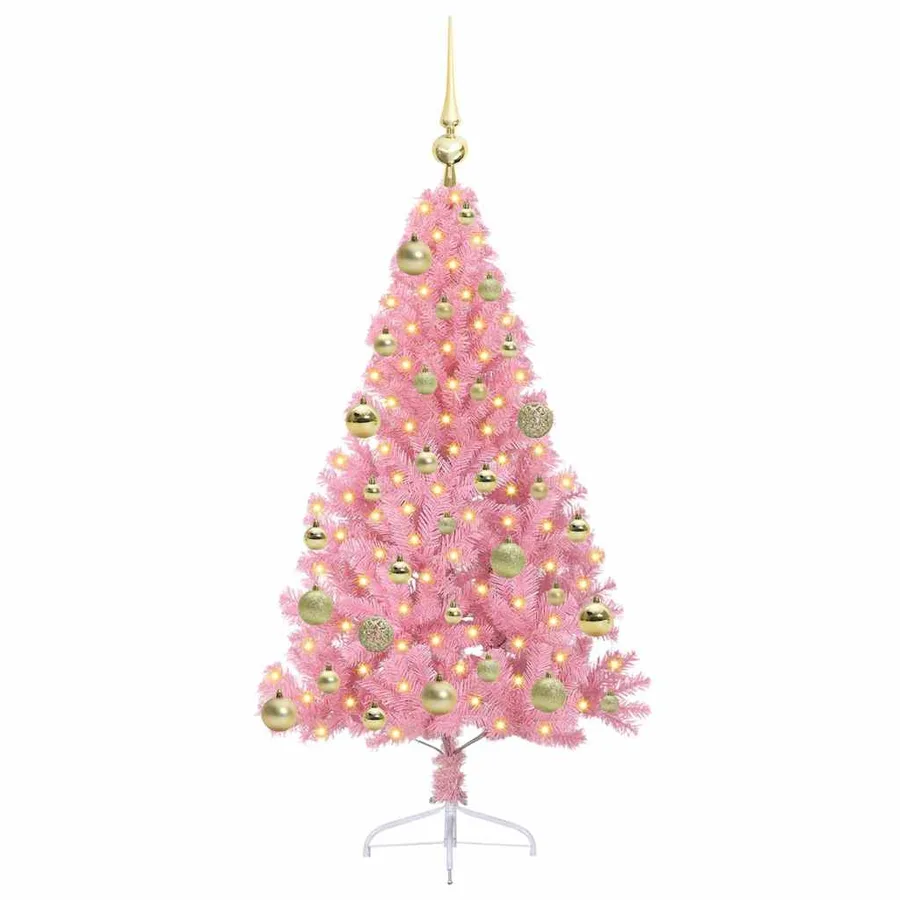Sapin de Noël artificiel pré-éclairé Rose 120 cm PVC - 3