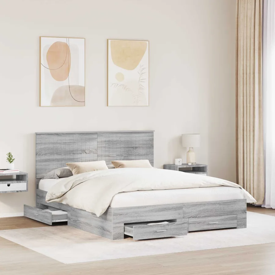 Cadre de lit Gris Sonoma 160 x 200 cm Bois d'ingénierie - 3