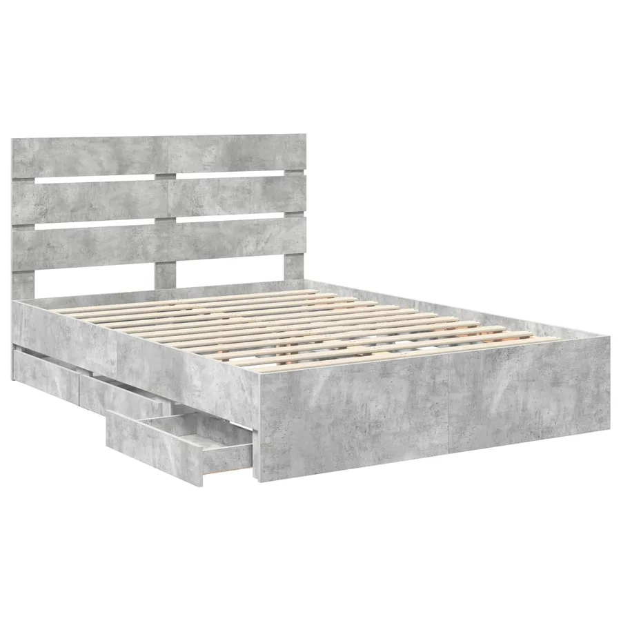 Cadre de lit Gris béton 150 x 200 cm Bois Ingénierie - 5