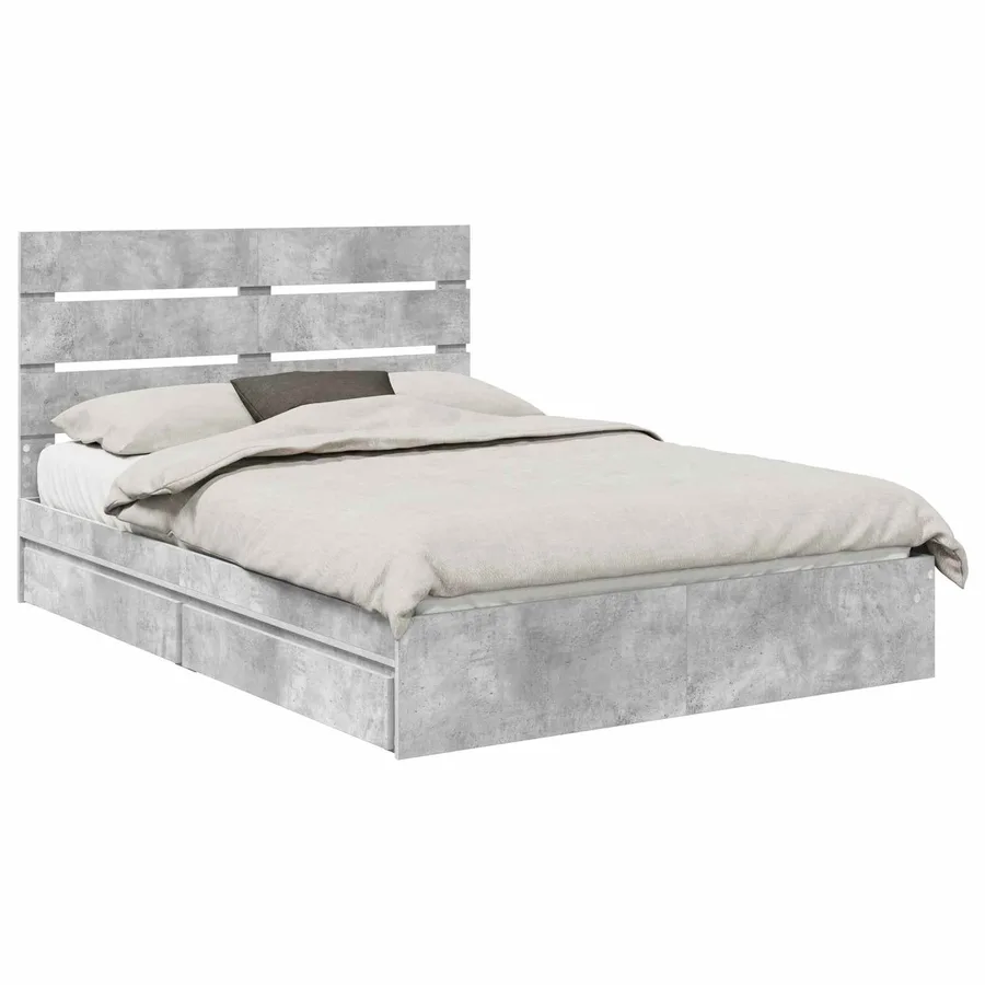 Lit de Rangement Gris béton 150 x 200 cm Bois d'ingénierie - 2