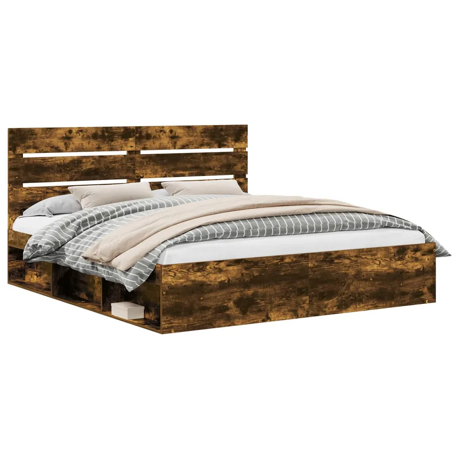 Cadre de lit Chêne fumé 180 x 200 cm Bois de pin massif - 2