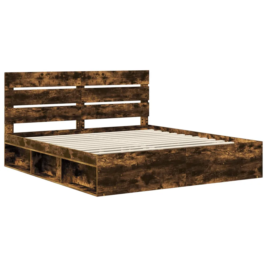 Cadre de lit Chêne fumé 180 x 200 cm Bois de pin massif - 4
