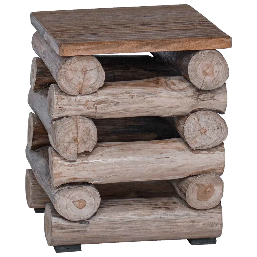 Tabouret Naturel 30 x 30 x 38 cm Bois de teck massif - 2