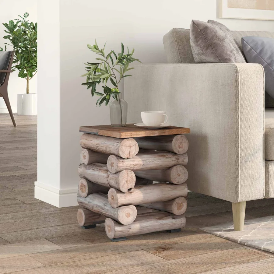 Tabouret Naturel 30 x 30 x 38 cm Bois de teck massif - 3