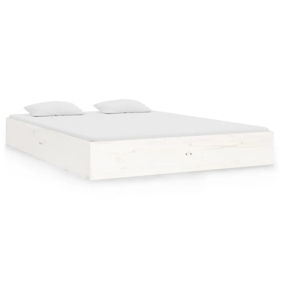 Cadre de lit sans matelas blanc bois massif 140x190 cm - 2