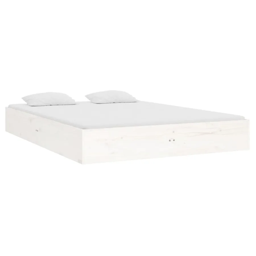 Cadre de lit sans matelas blanc bois massif 140x190 cm - 4