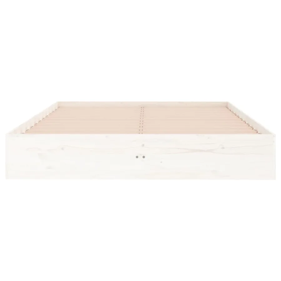 Cadre de lit sans matelas blanc bois massif 140x190 cm - 5