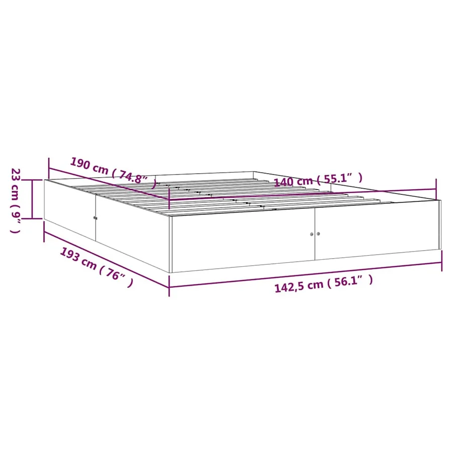 Cadre de lit sans matelas blanc bois massif 140x190 cm - 9