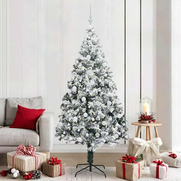 Sapin de Noël artificiel Blanc 210 cm PVC, Acier et Plastique