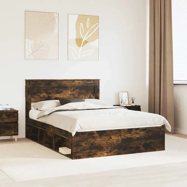 Cadre de lit Chêne fumé 160 x 200 cm Bois de pin massif