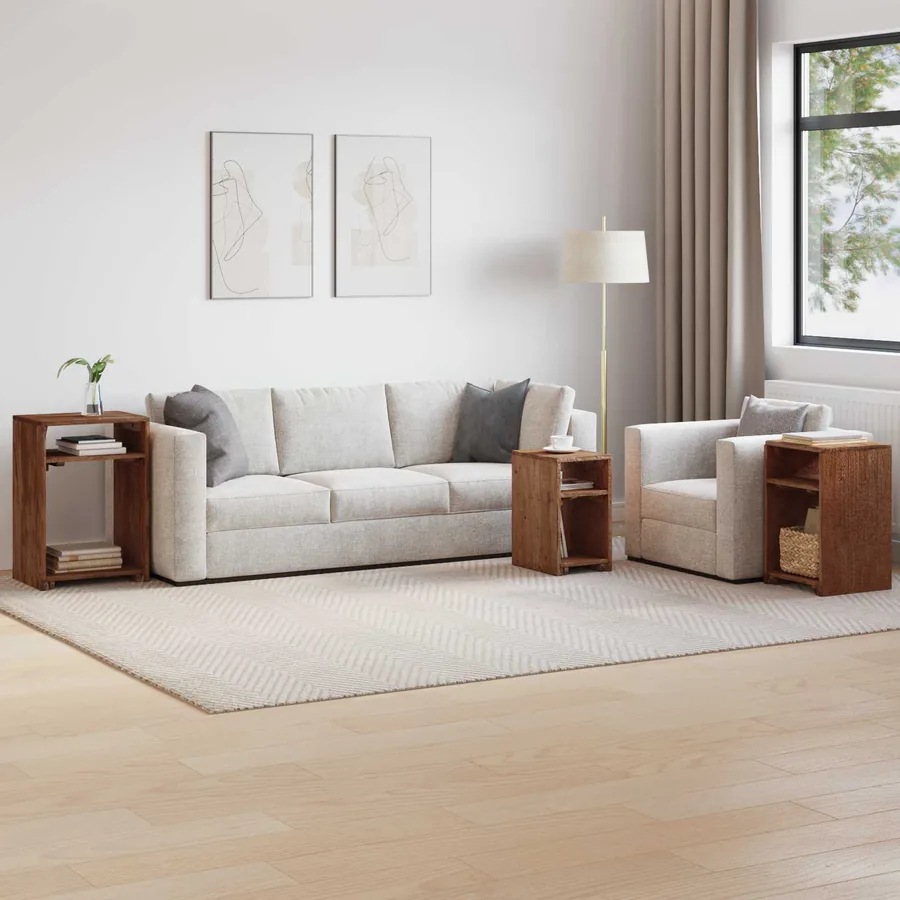 Table d'Accent 3 pcs Marron Bois de Mahogany Massif