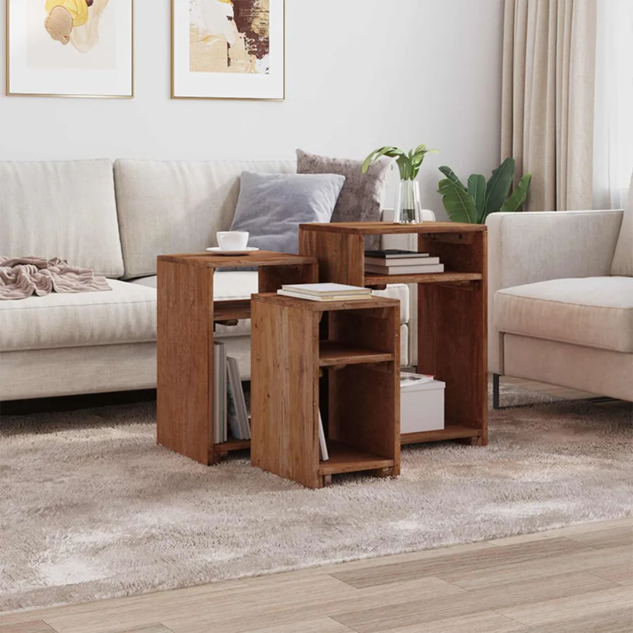 Table d'Accent 3 pcs Marron Bois de Mahogany Massif - 3