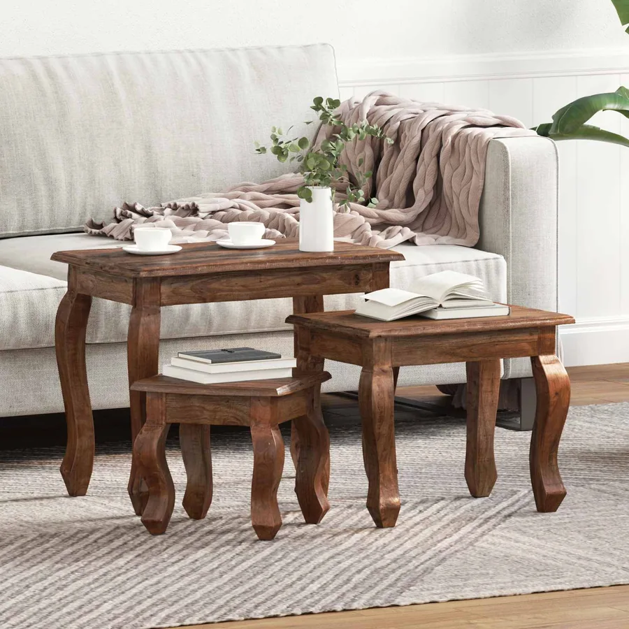 Table Gigogne 3 pcs Marron Bois massif d'acajou