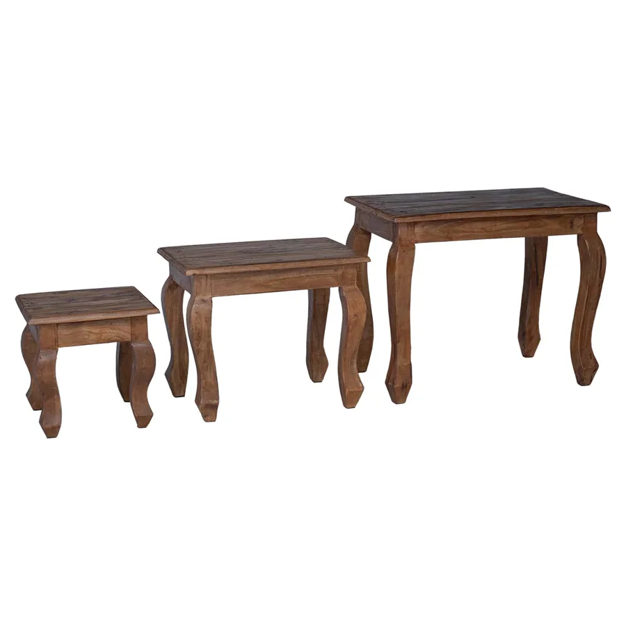 Table Gigogne 3 pcs Marron Bois massif d'acajou - 2