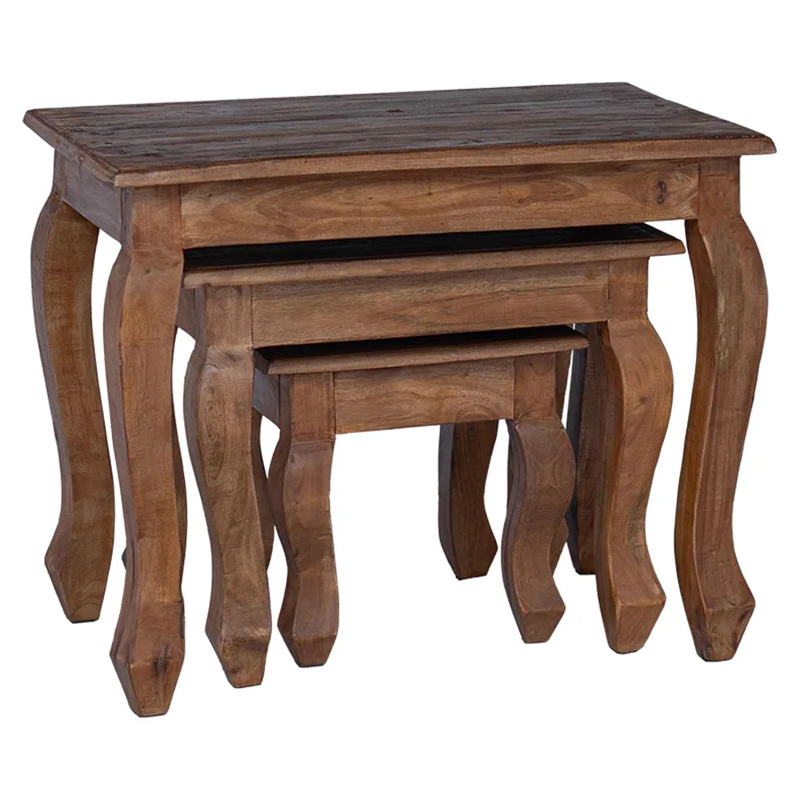 Table Gigogne 3 pcs Marron Bois massif d'acajou - 4