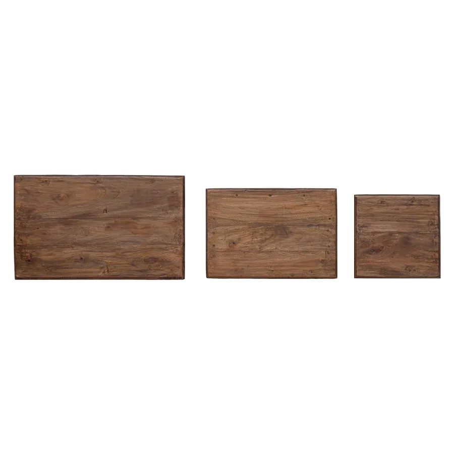 Table Gigogne 3 pcs Marron Bois massif d'acajou - 8