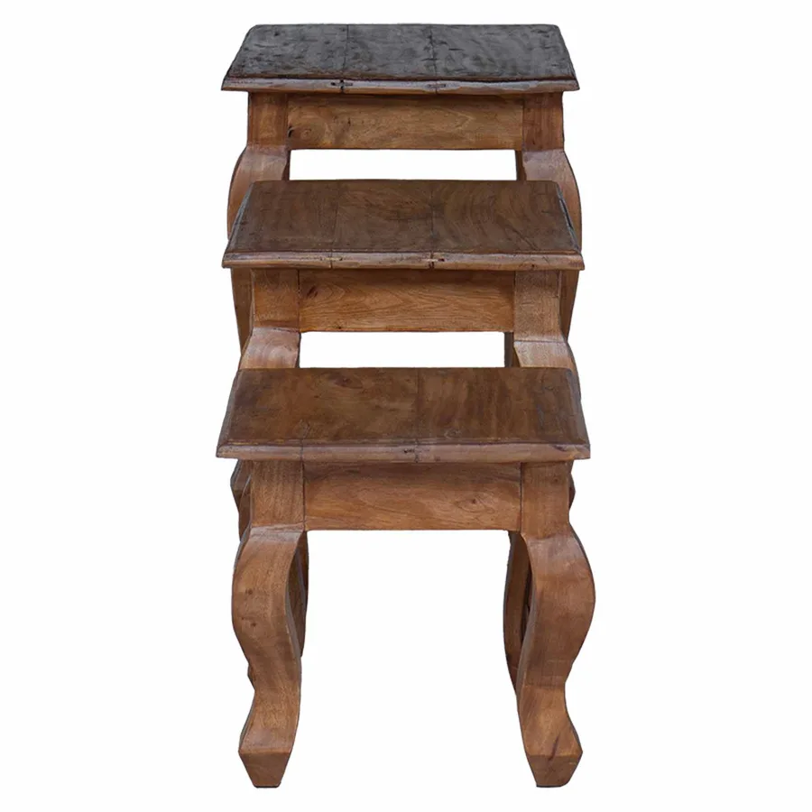 Table Gigogne 3 pcs Marron Bois massif d'acajou - 9