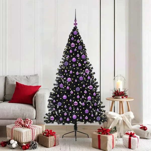 Sapin de Noël artificiel pré-éclairé Noir 180 cm PVC