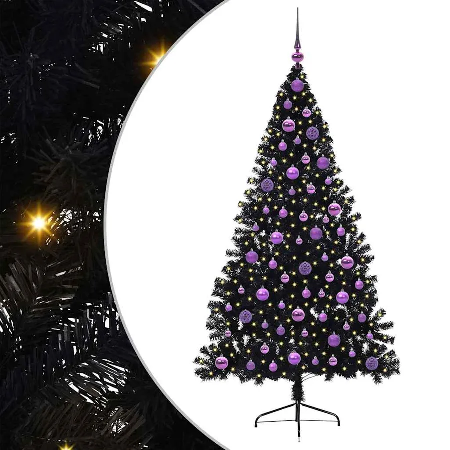 Sapin de Noël artificiel pré-éclairé Noir 180 cm PVC - 2
