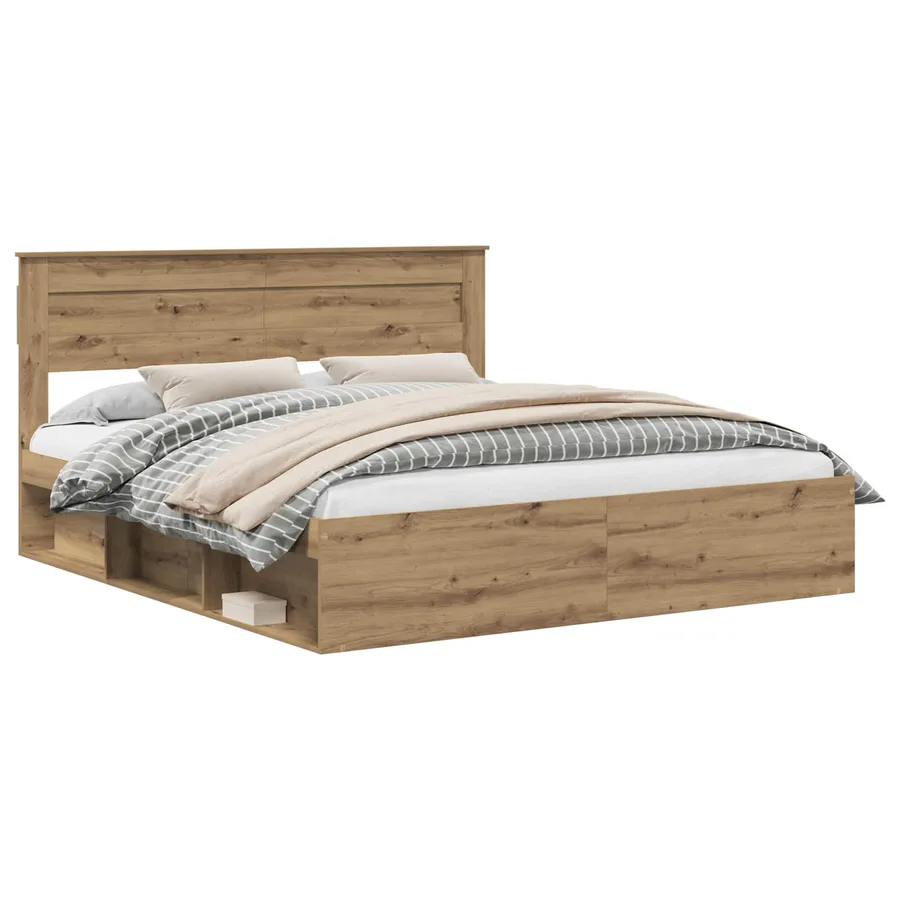 Cadre de lit Chêne artisan 200 x 200 cm Bois de pin massif - 2