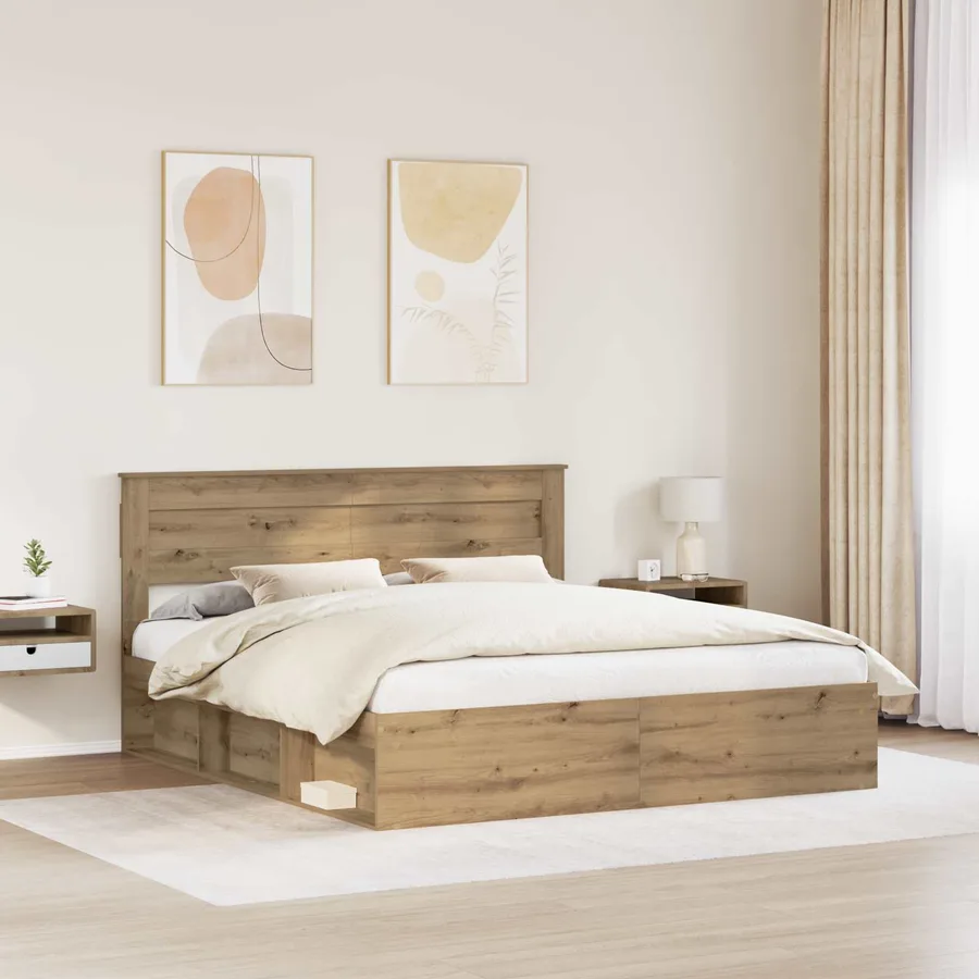 Cadre de lit Chêne artisan 200 x 200 cm Bois de pin massif - 3