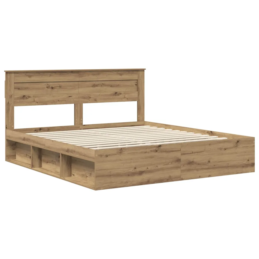 Cadre de lit Chêne artisan 200 x 200 cm Bois de pin massif - 4