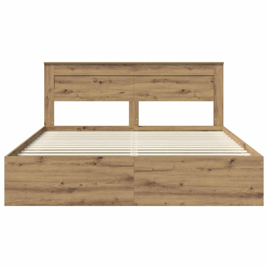 Cadre de lit Chêne artisan 200 x 200 cm Bois de pin massif - 7