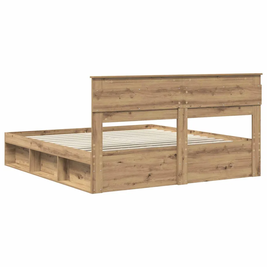 Cadre de lit Chêne artisan 200 x 200 cm Bois de pin massif - 9