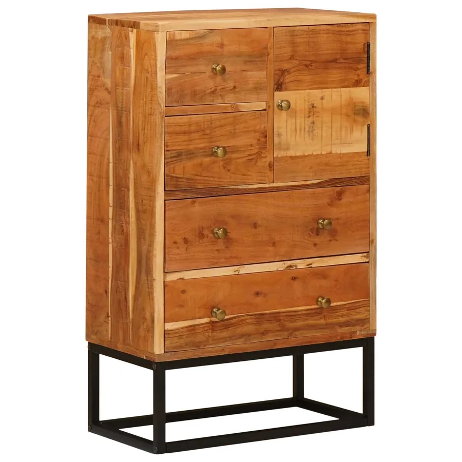 Commode avec porte Naturel 55 x 30 x 90 cm Bois d'Acacia Massif - 2