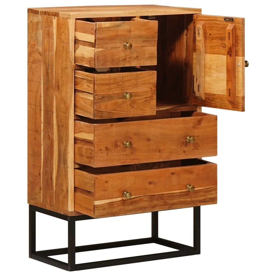 Commode avec porte Naturel 55 x 30 x 90 cm Bois d'Acacia Massif - 3