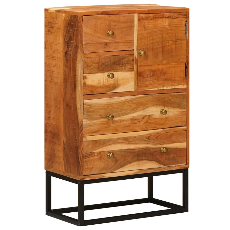 Commode avec porte Naturel 55 x 30 x 90 cm Bois d'Acacia Massif - 4