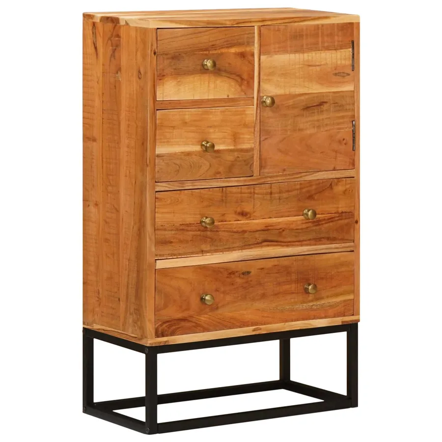 Commode avec porte Naturel 55 x 30 x 90 cm Bois d'Acacia Massif - 5