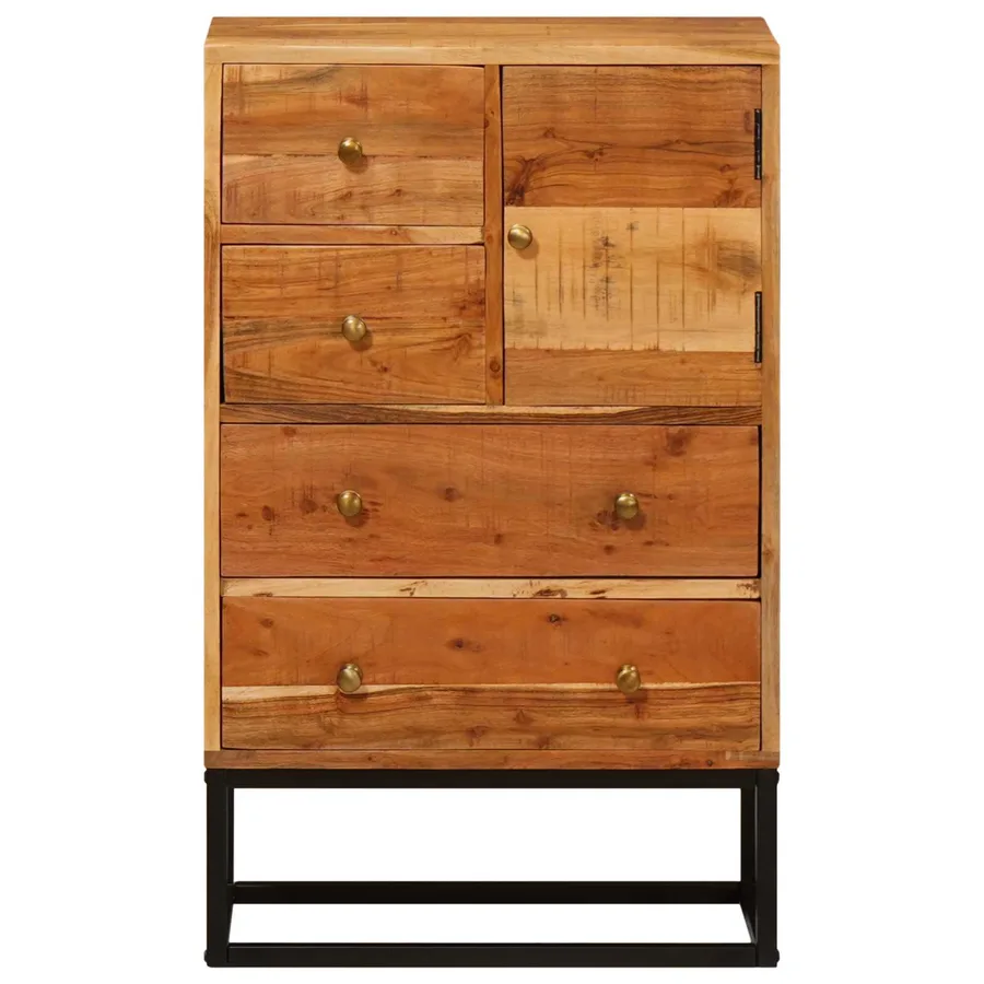 Commode avec porte Naturel 55 x 30 x 90 cm Bois d'Acacia Massif - 6