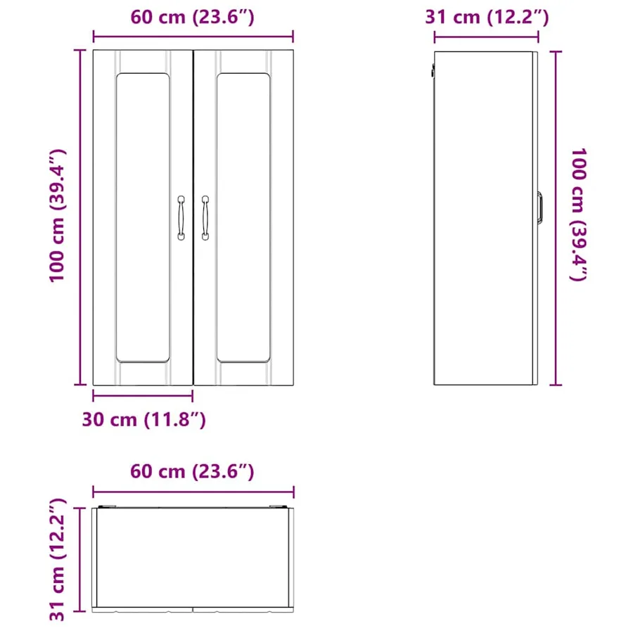 Cabinet en verre mural LUCCA Gris béton 60 x 31 x 100 cm - 12