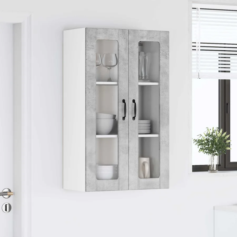 Cabinet en verre mural LUCCA Gris béton 60 x 31 x 100 cm - 4