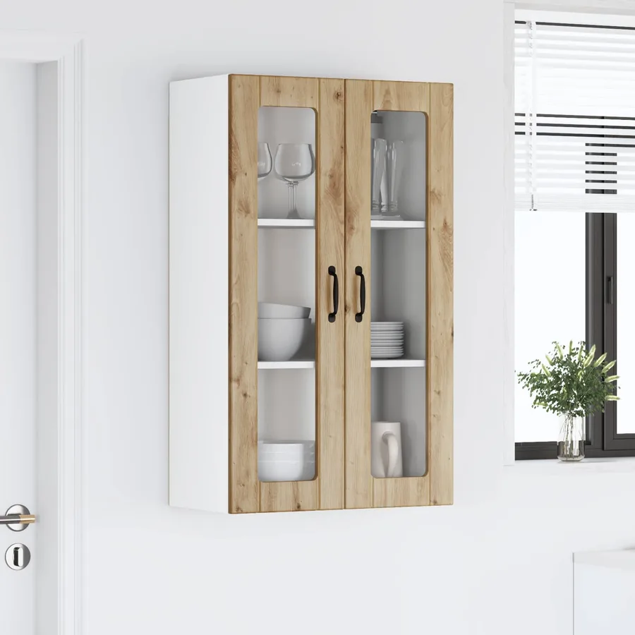 Cabinet en verre mural LUCCA Chêne artisanal 60 x 31 x 100 cm - 4