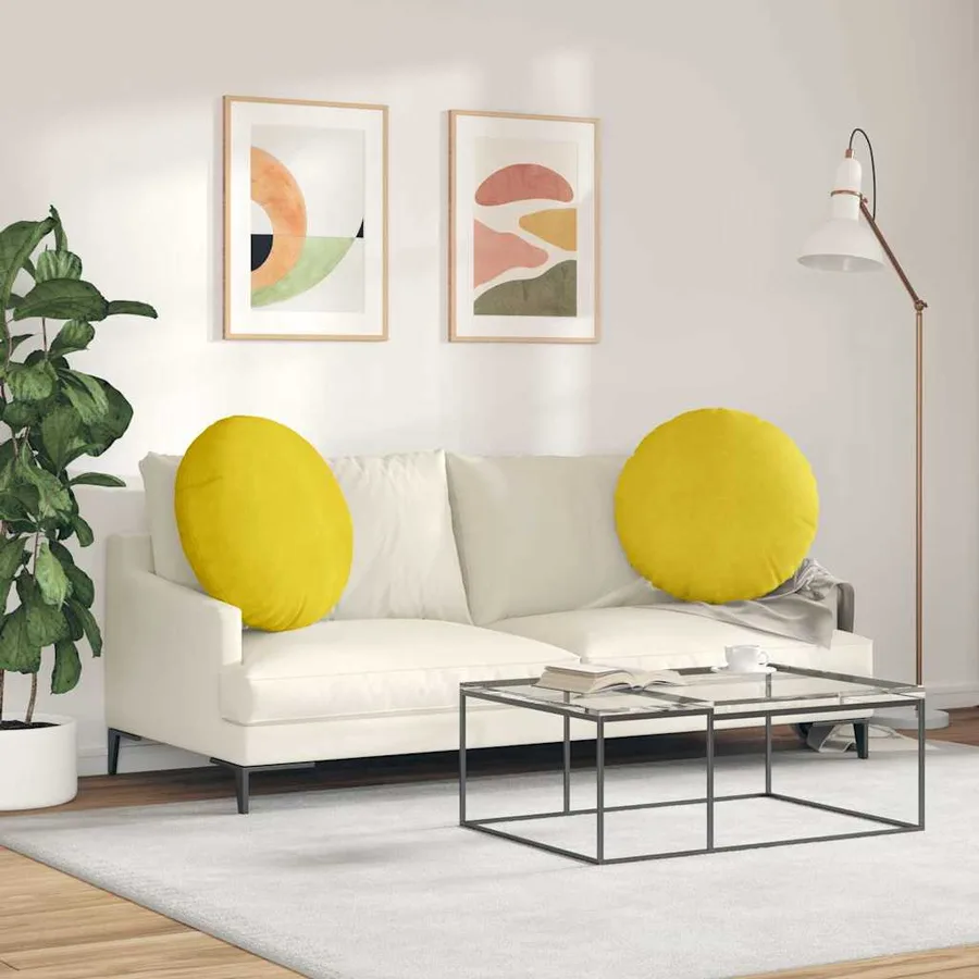 Coussins de siège 2 pcs Jaune Ø60 x 21 cm Velours - 4