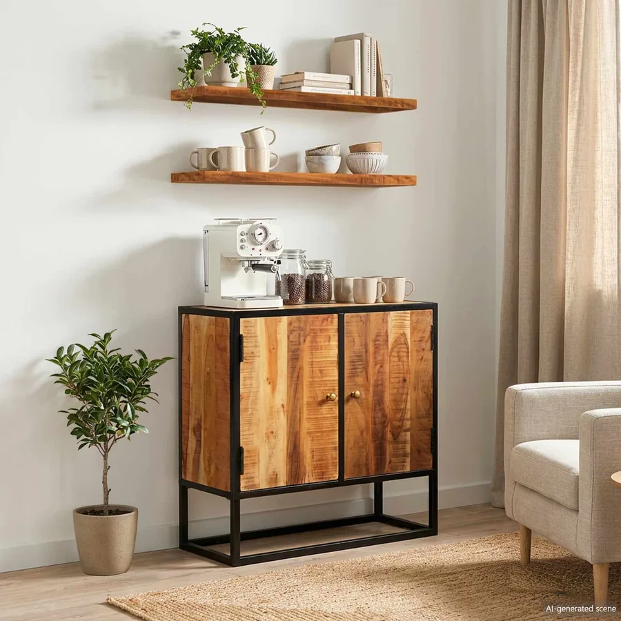 Meuble TV Naturel 110 x 30 x 44 cm Bois d'Acacia Massif - 2