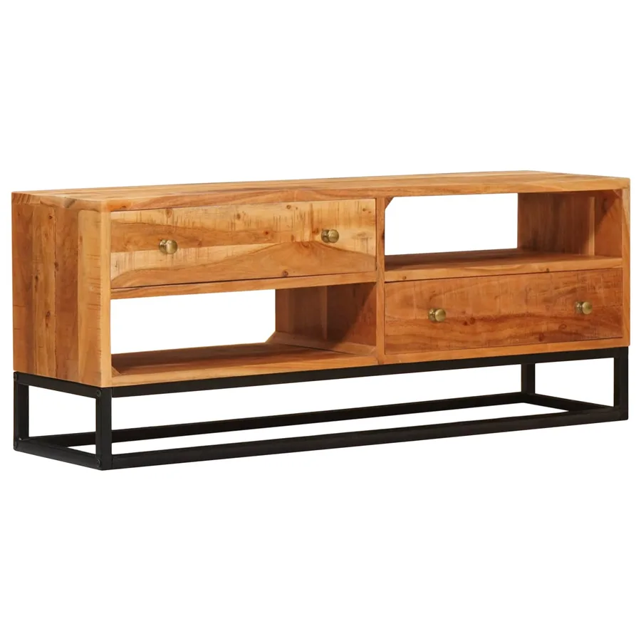 Meuble TV Naturel 110 x 30 x 44 cm Bois d'Acacia Massif - 5