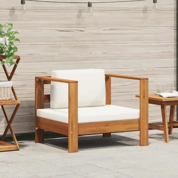 Chaise de jardin avec coussin Crème Bois d'acacia solide