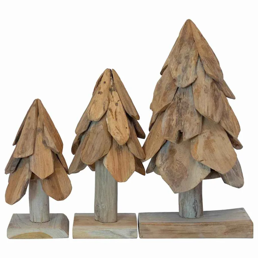 Sapin de Noël avec support 3 pcs Marron Bois de teck solide - 5