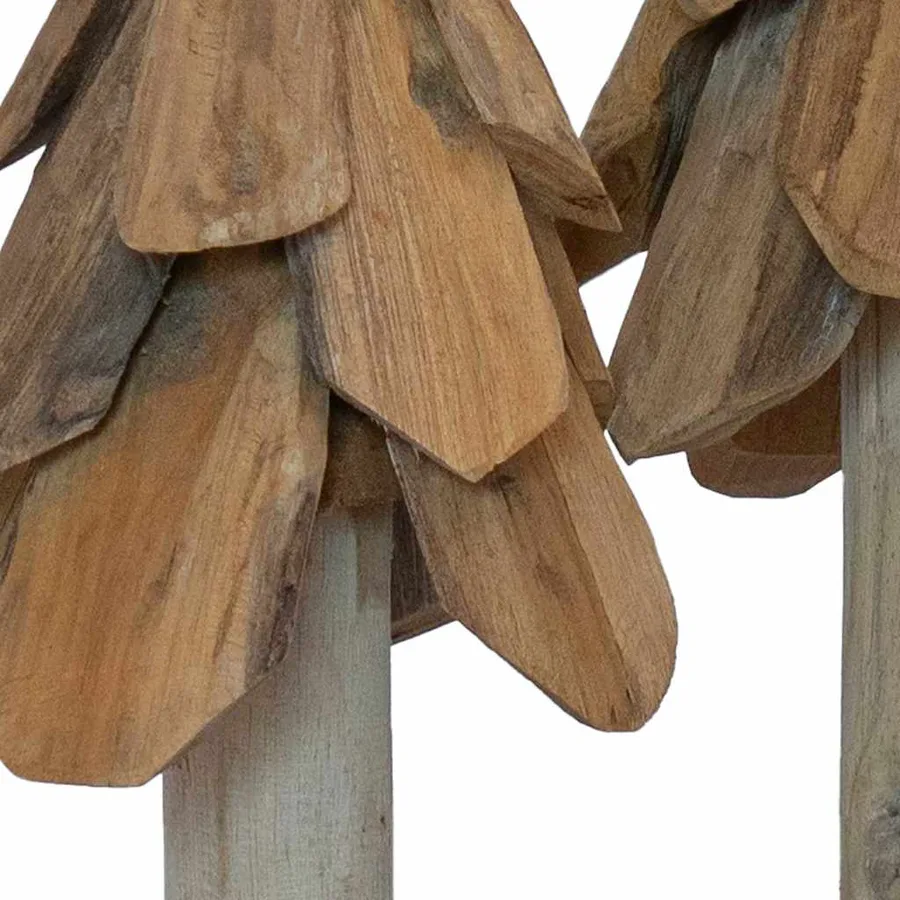 Sapin de Noël avec support 3 pcs Marron Bois de teck solide - 9